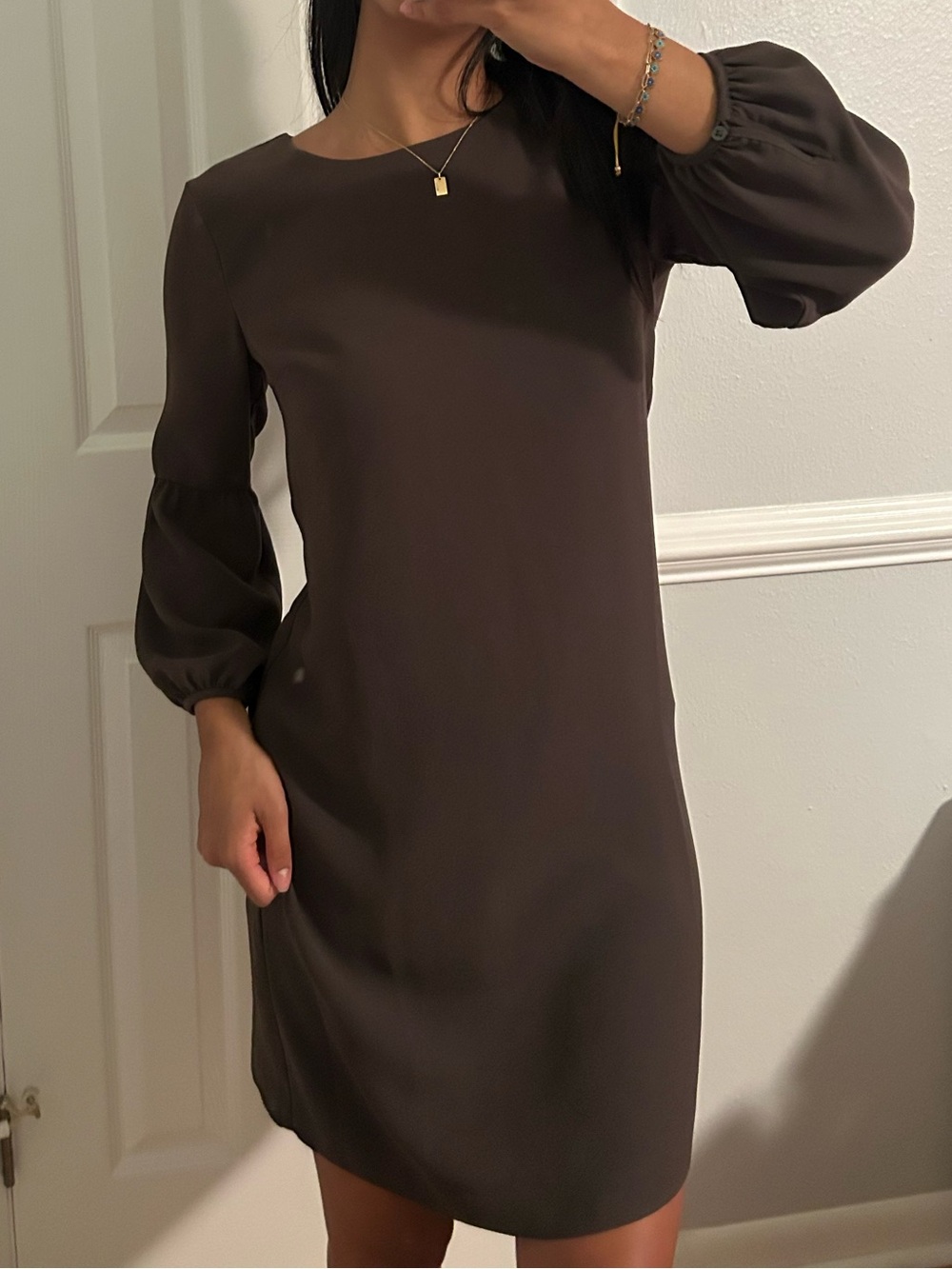 Banana Republic Dark Brown Long-Sleeve Shift Dress